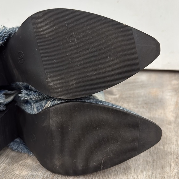 Target Wild Fable Blue Denim Jean Western Cowboy Zipper Fringe Boots Size 8 - Picture 6 of 9